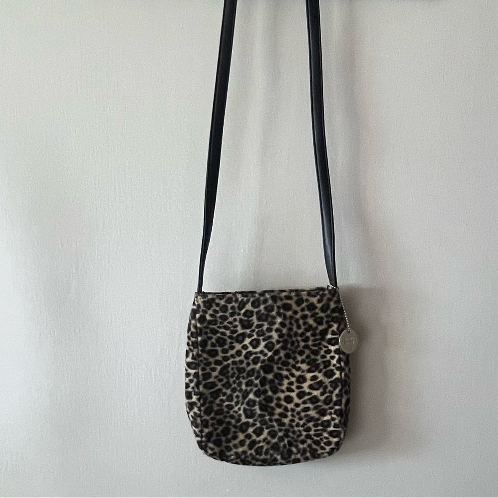 Nine West Furry Leopard Print Crossbody Bag with Black Leather Strap